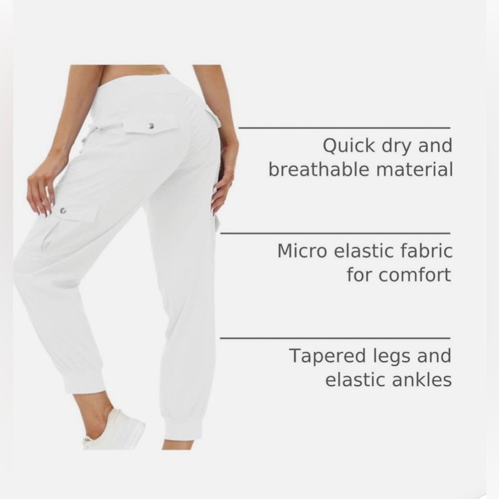 Women’s White Cargo Joggers with Elastic Cuffs